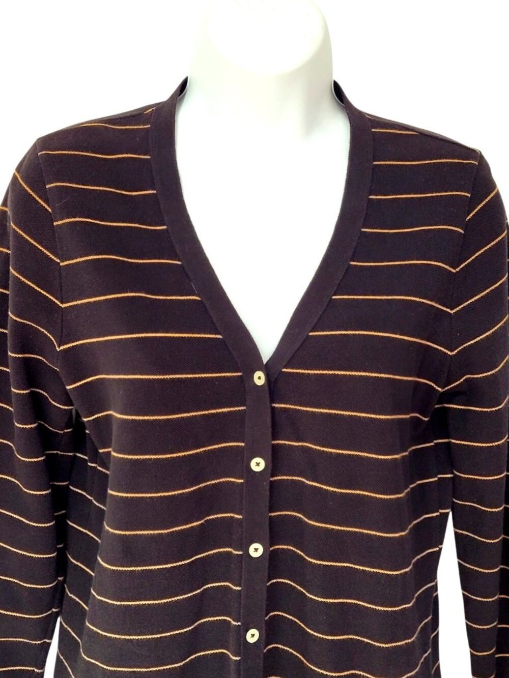 Ralph Lauren Sweater Womens Small Cotton Cardigan Button Front Black Stripe Prep